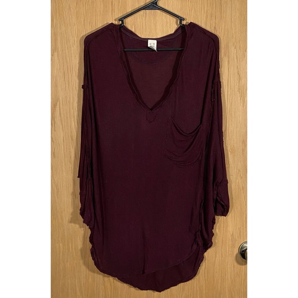 We The Free Burgundy Top Thermal Oversized Boho Slouchy Minimalist Women's Sz M